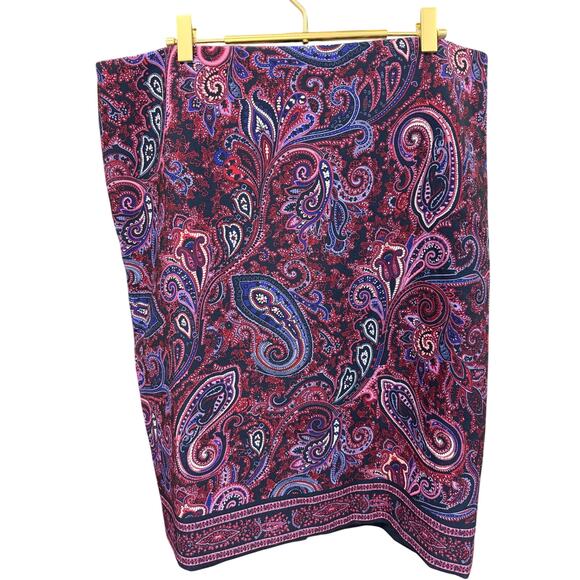 Talbots Paisley Pencil Skirt Blue Purple Knee Length Lined Women’s Size 14 EUC - Picture 3 of 6